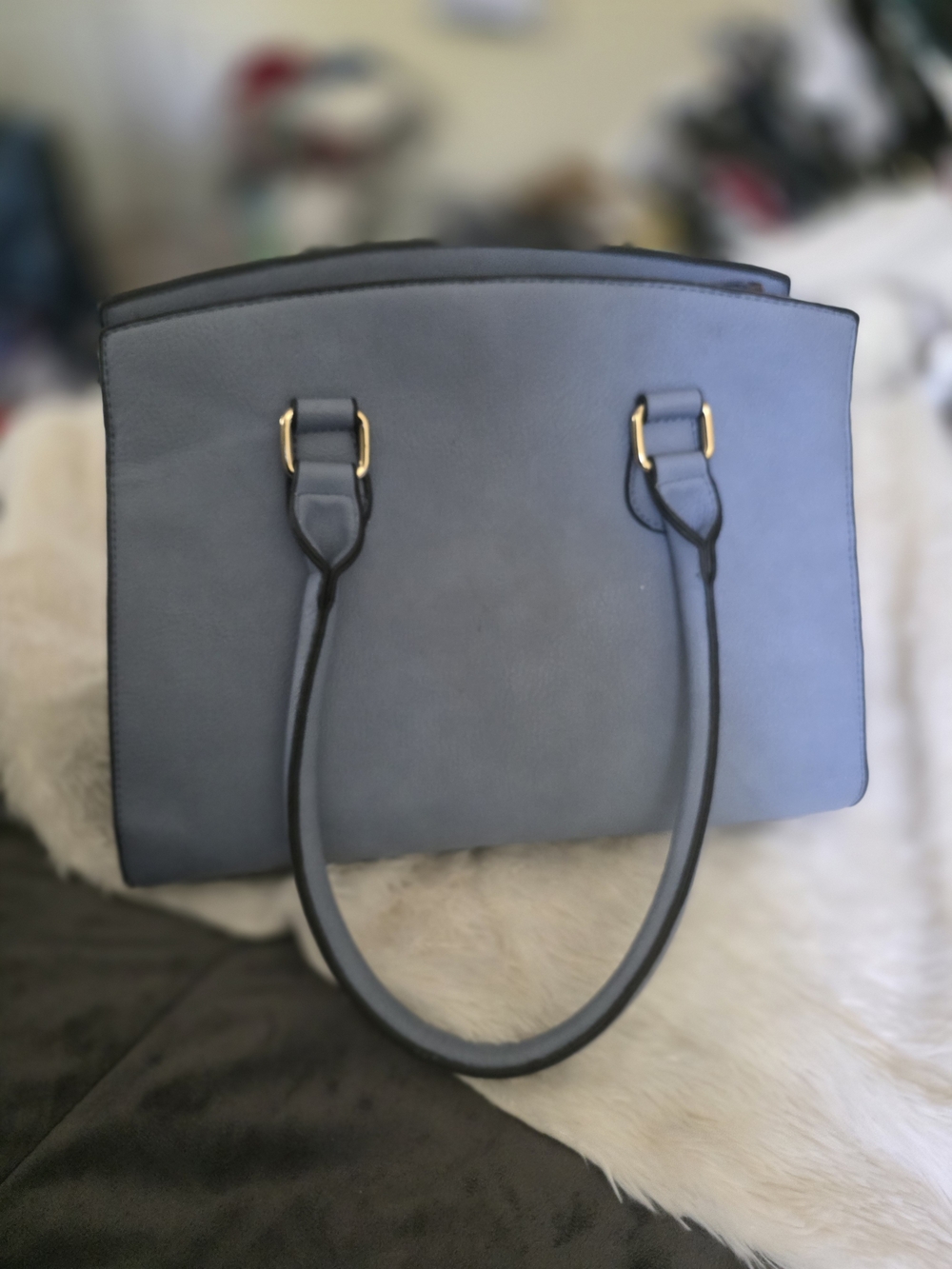 Classic Structured Tote Handbag in Slate Blue